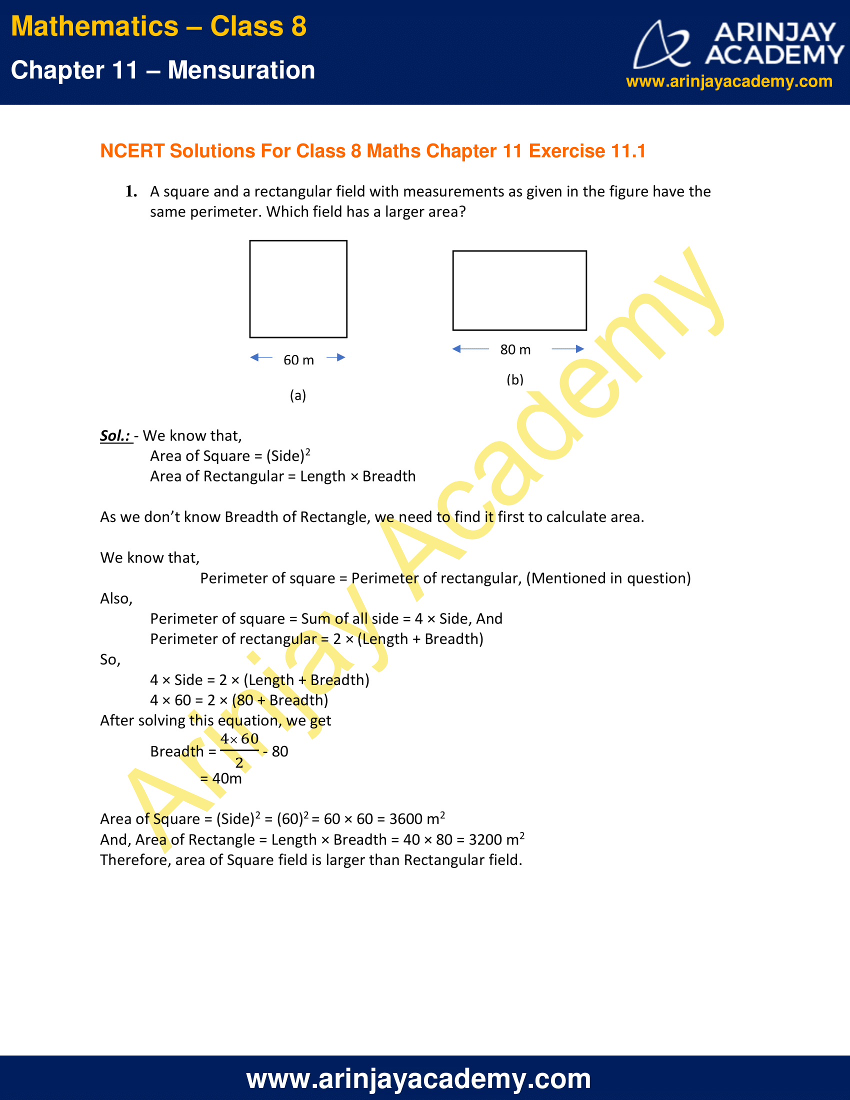 class 8 mensuration assignment