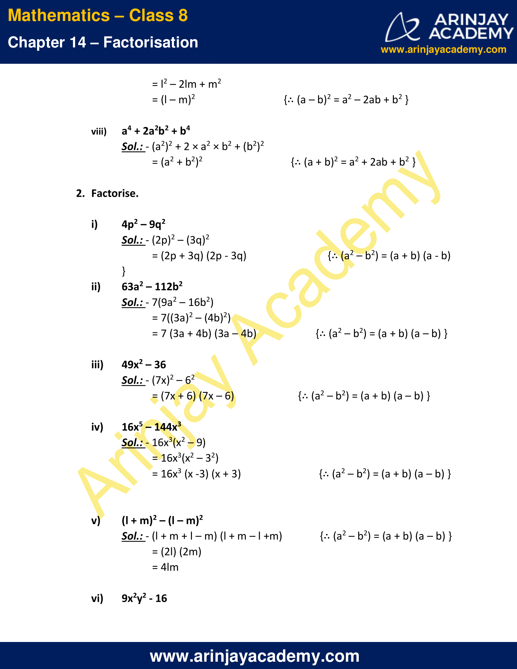 NCERT Solutions For Class 8 Maths Chapter 14 Exercise 14.2 - Factorisation