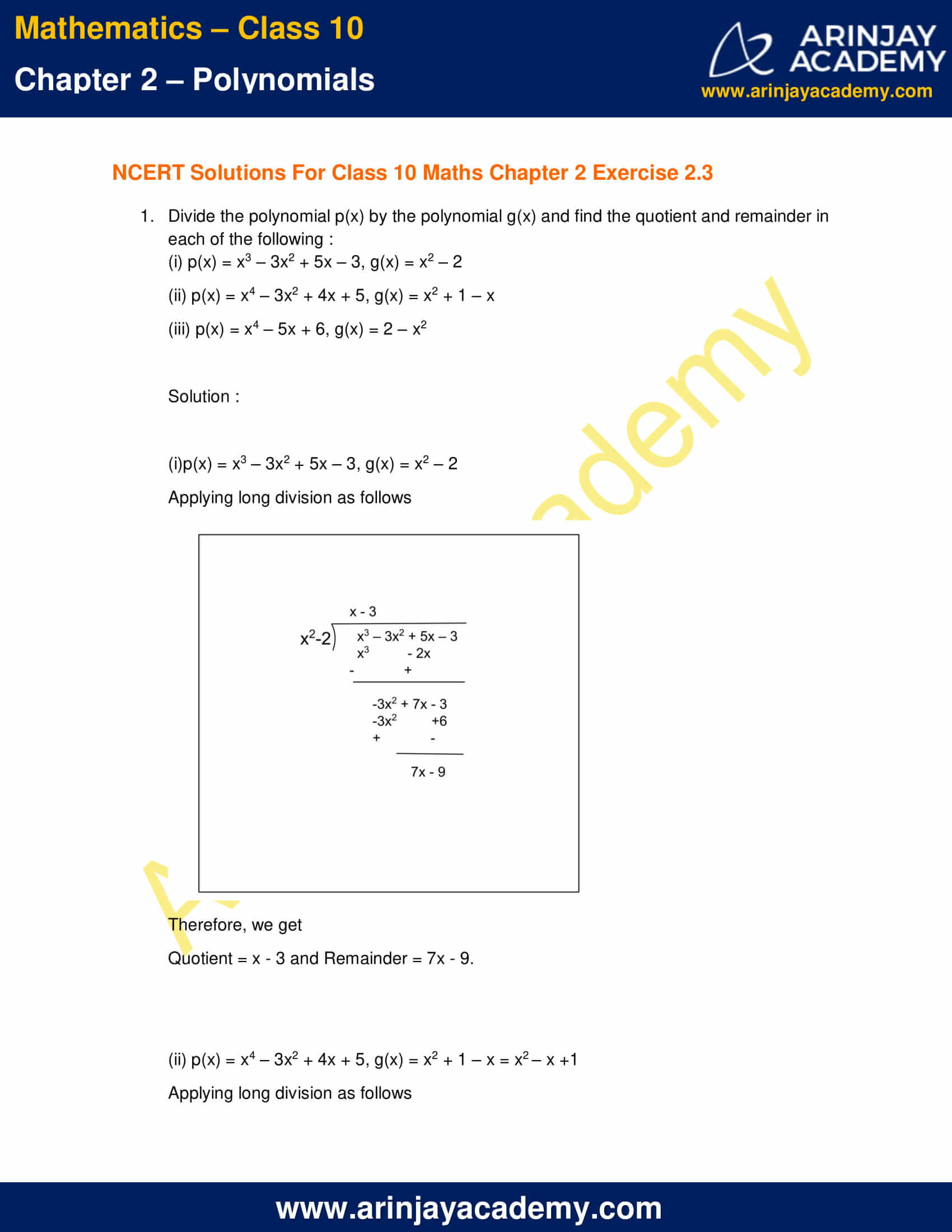 assignment of chapter 2 maths class 10