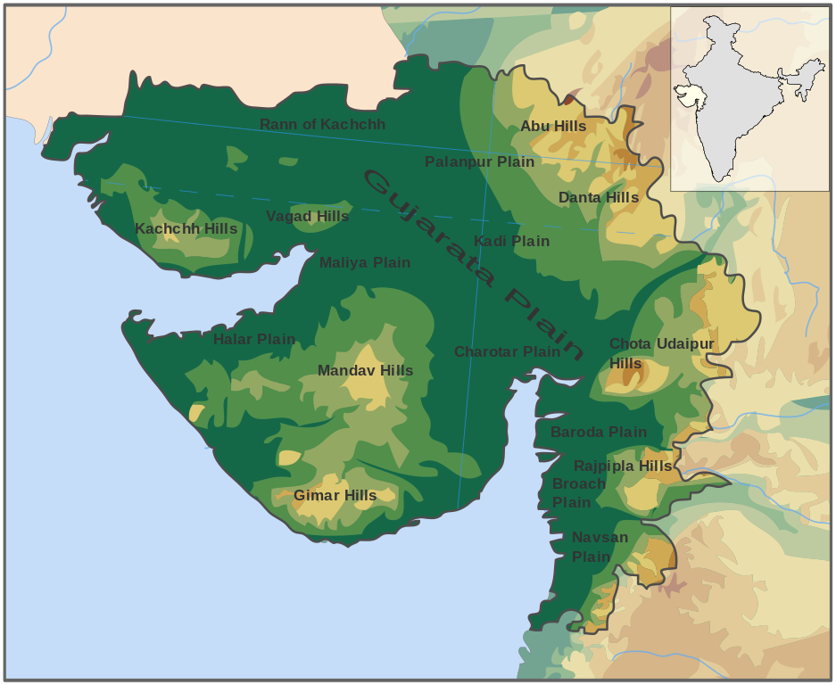 Map Showing the Physical Aspects of Gujarat