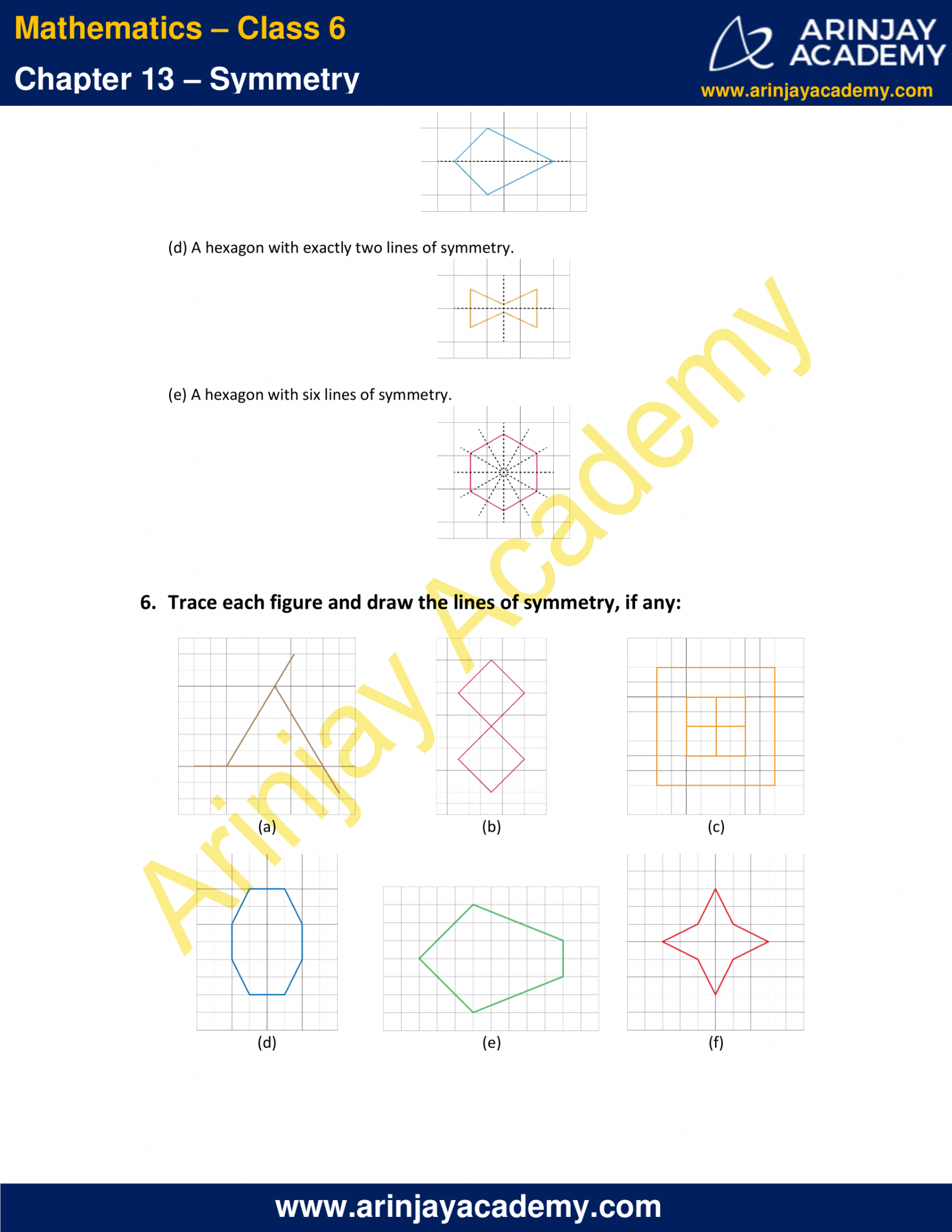 NCERT Solutions for Class 6 Maths Chapter 13- Symmetry Download PDF