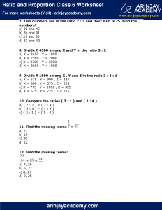 Ratio And Proportion Class 6 Worksheet - Arinjay Academy