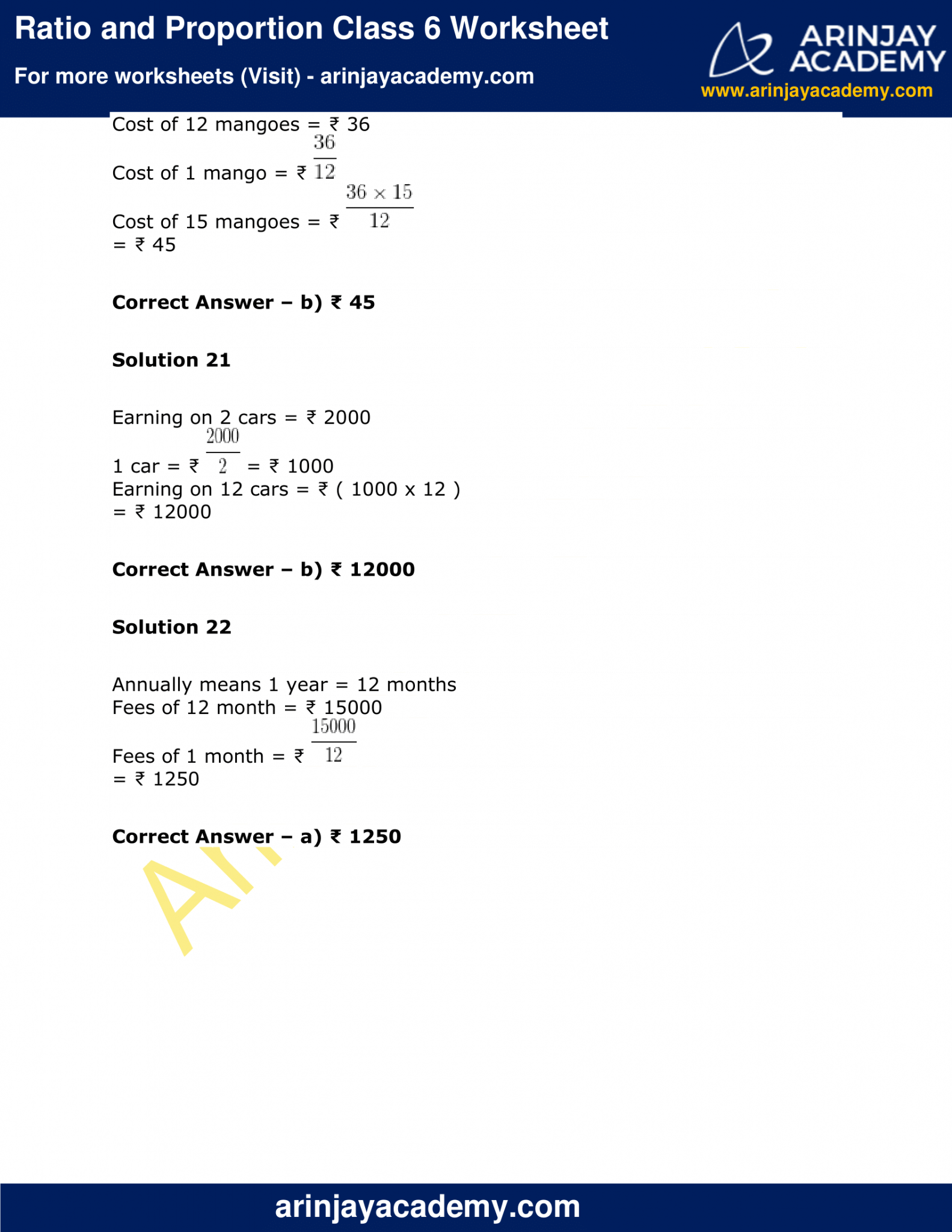 assignment on ratio and proportion class 6