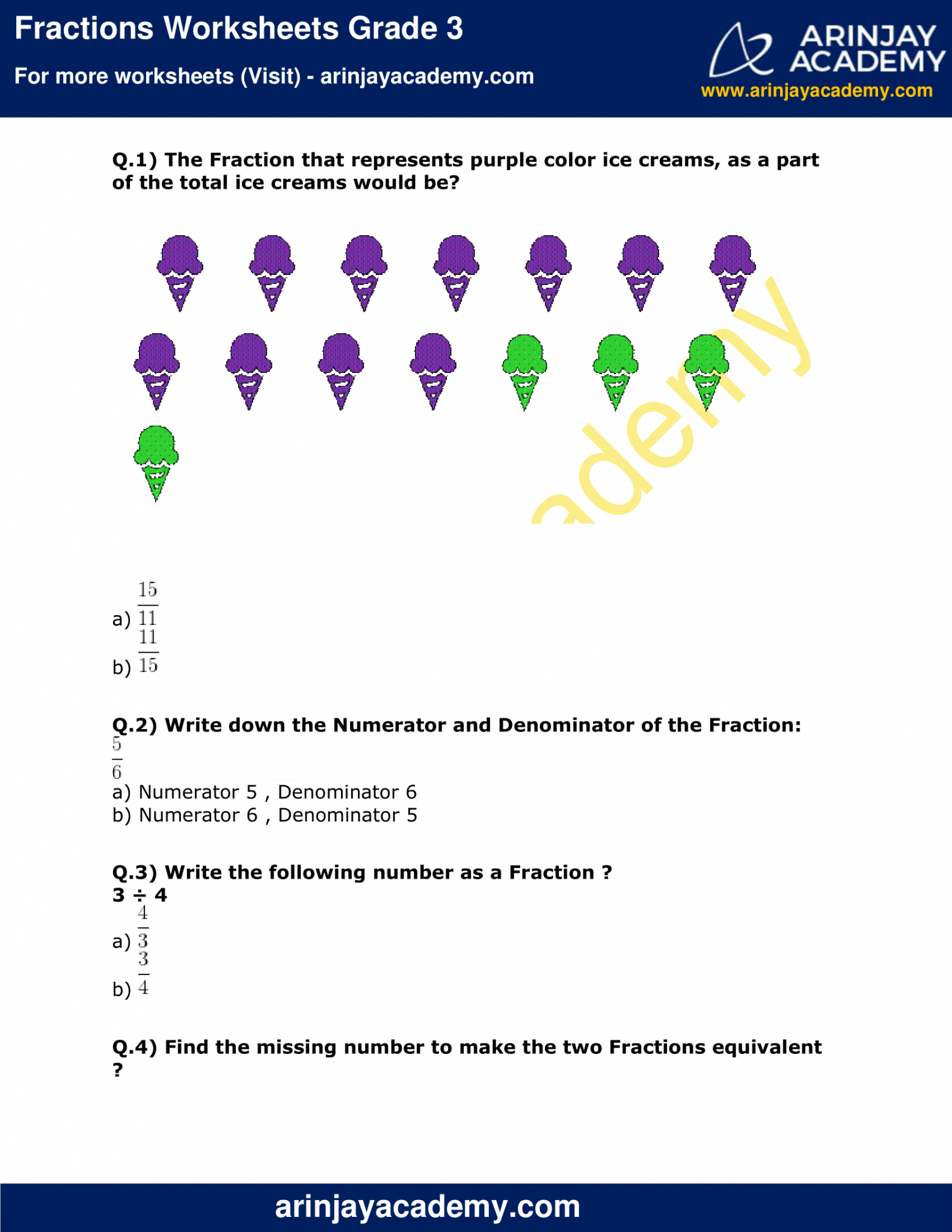 grade 3 worksheet on fractions