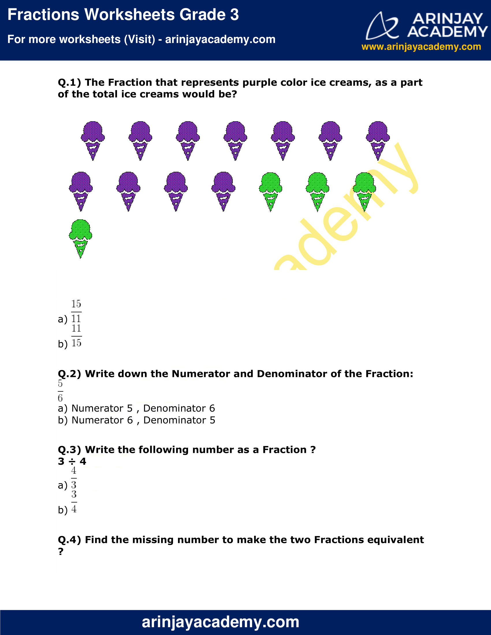Fractions Worksheets Grade 3 image 1