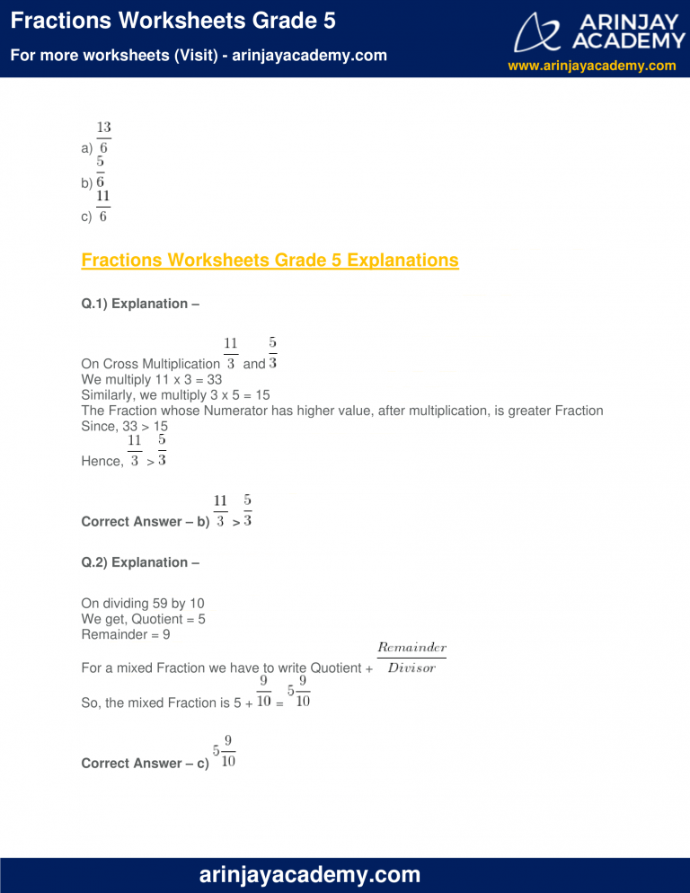 Fractions Worksheets Grade 5 - Free and Printable - Maths
