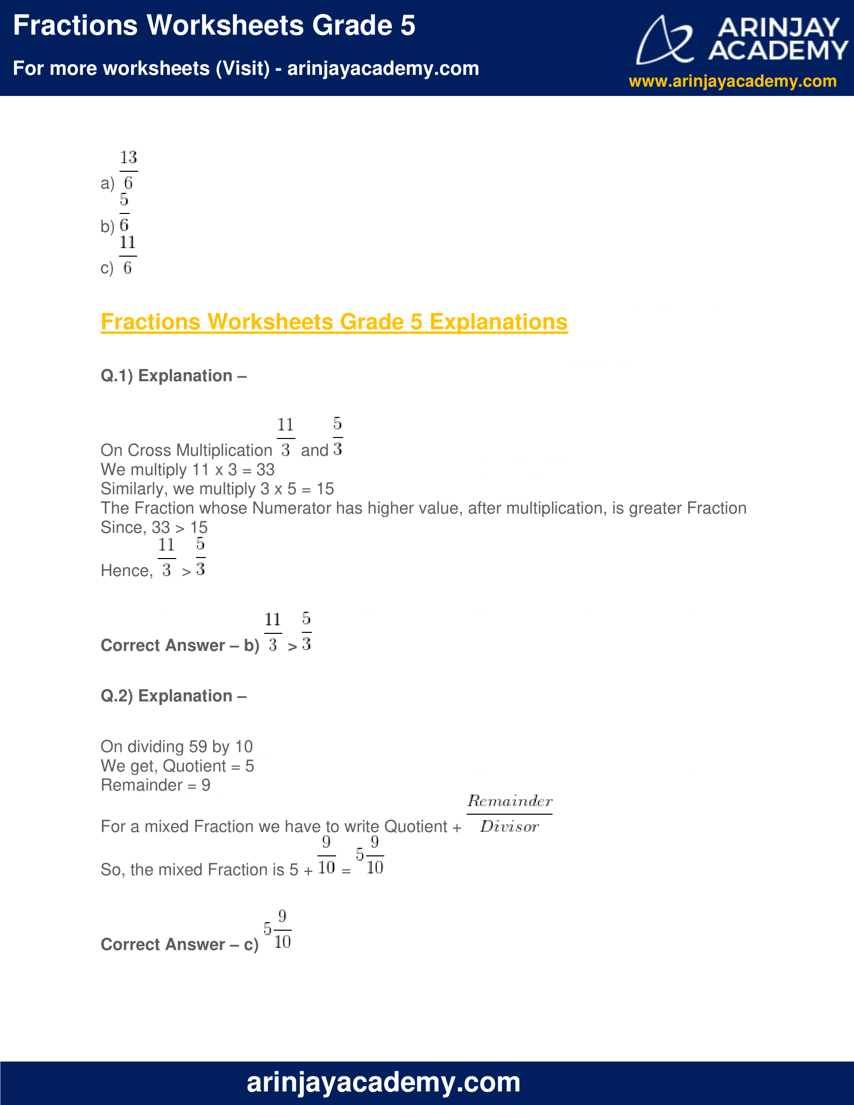 Fractions Worksheets Grade 5 - Free and Printable - Maths