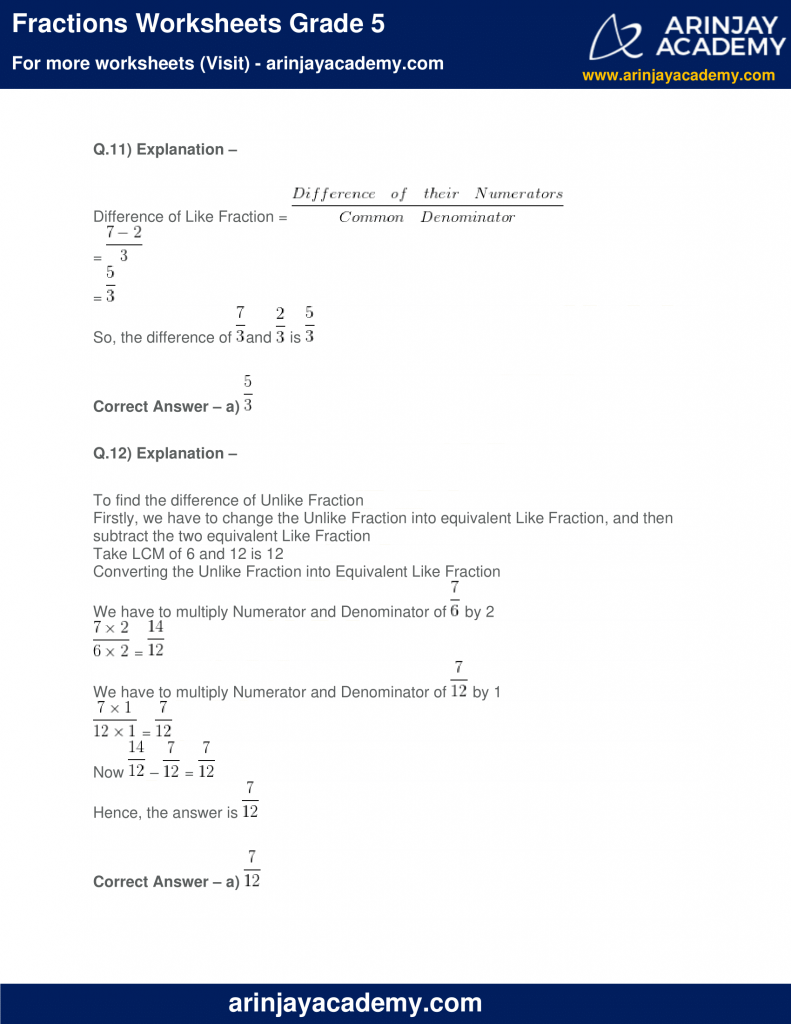 Fractions Worksheets Grade 5 - Free and Printable - Maths