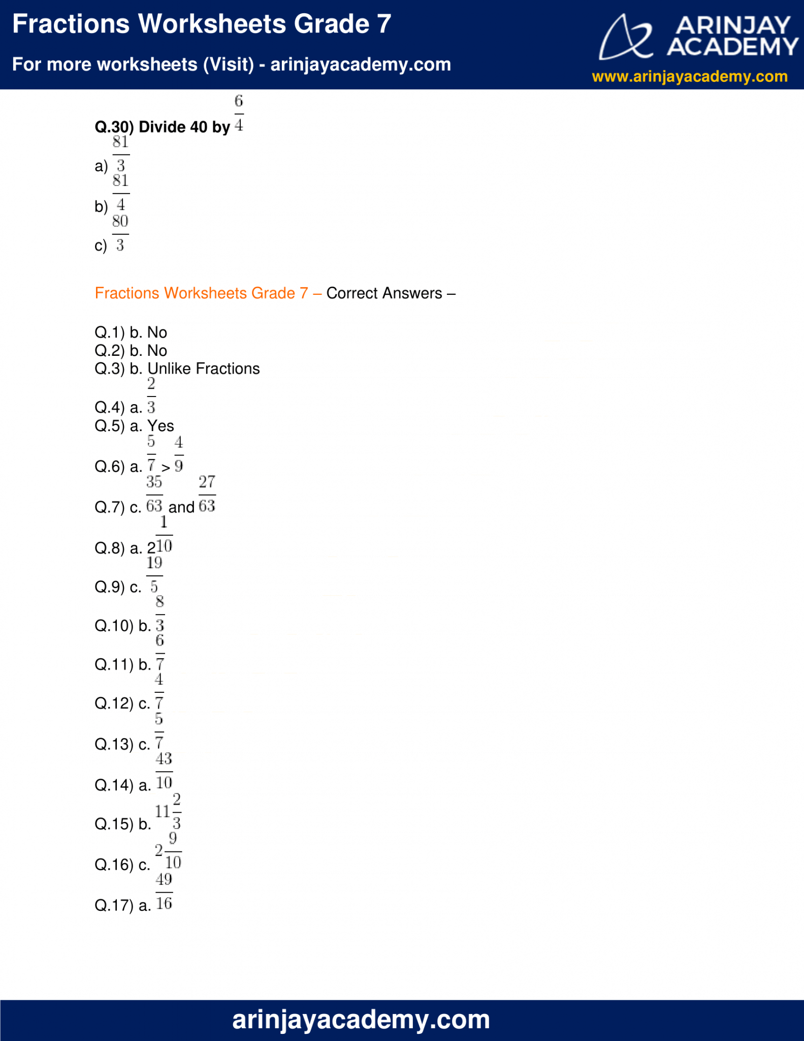 Fractions Worksheets Grade 7 - Free and Printable - Maths