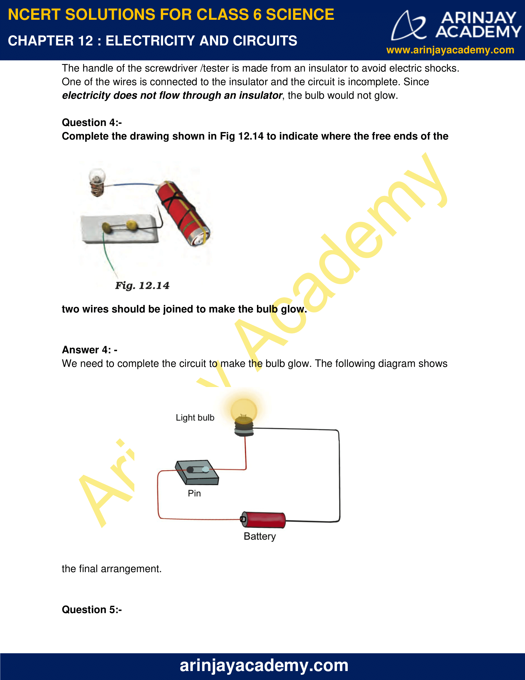 NCERT Solutions For Class 6 Science Chapter 12 - Electricity And ...