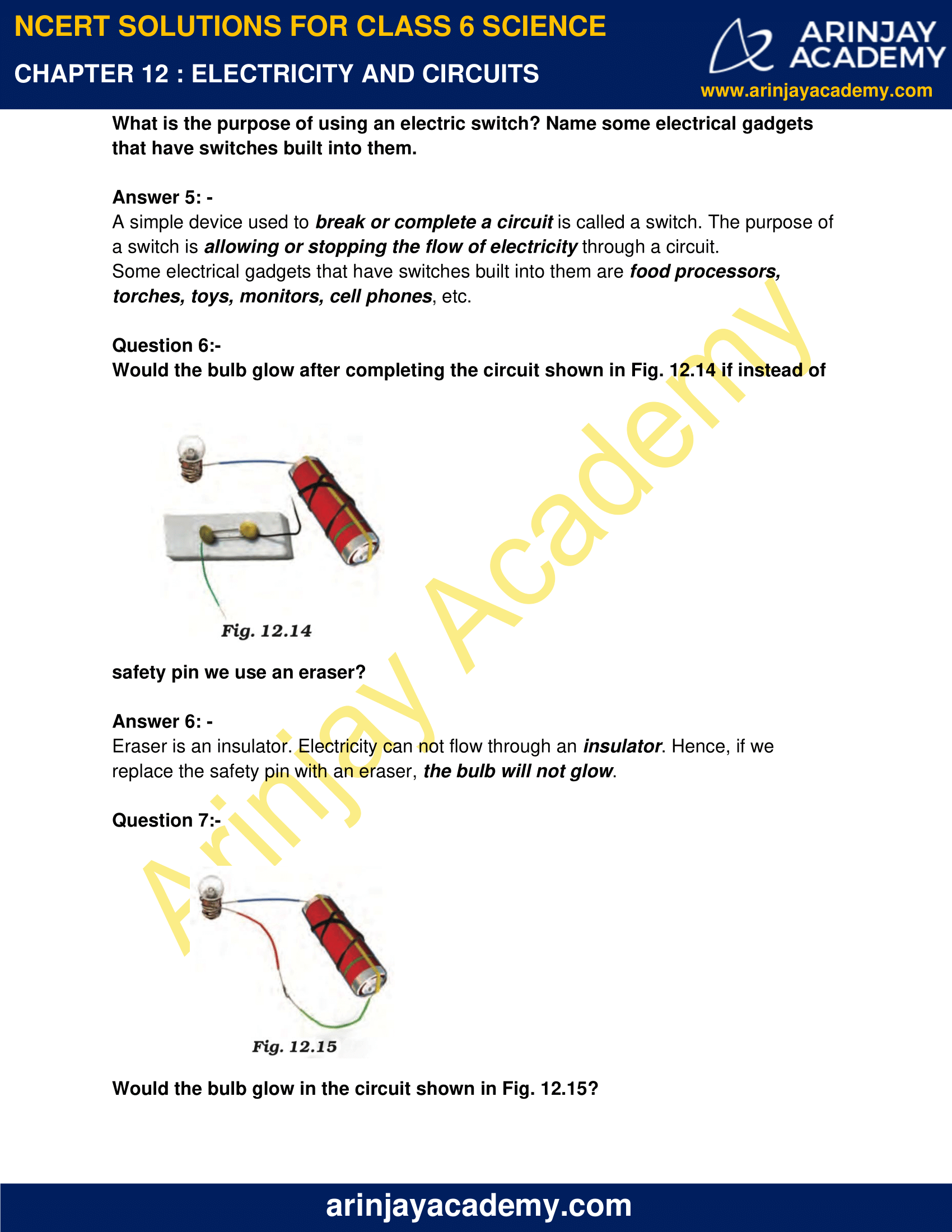 NCERT Solutions For Class 6 Science Chapter 12 - Electricity And ...