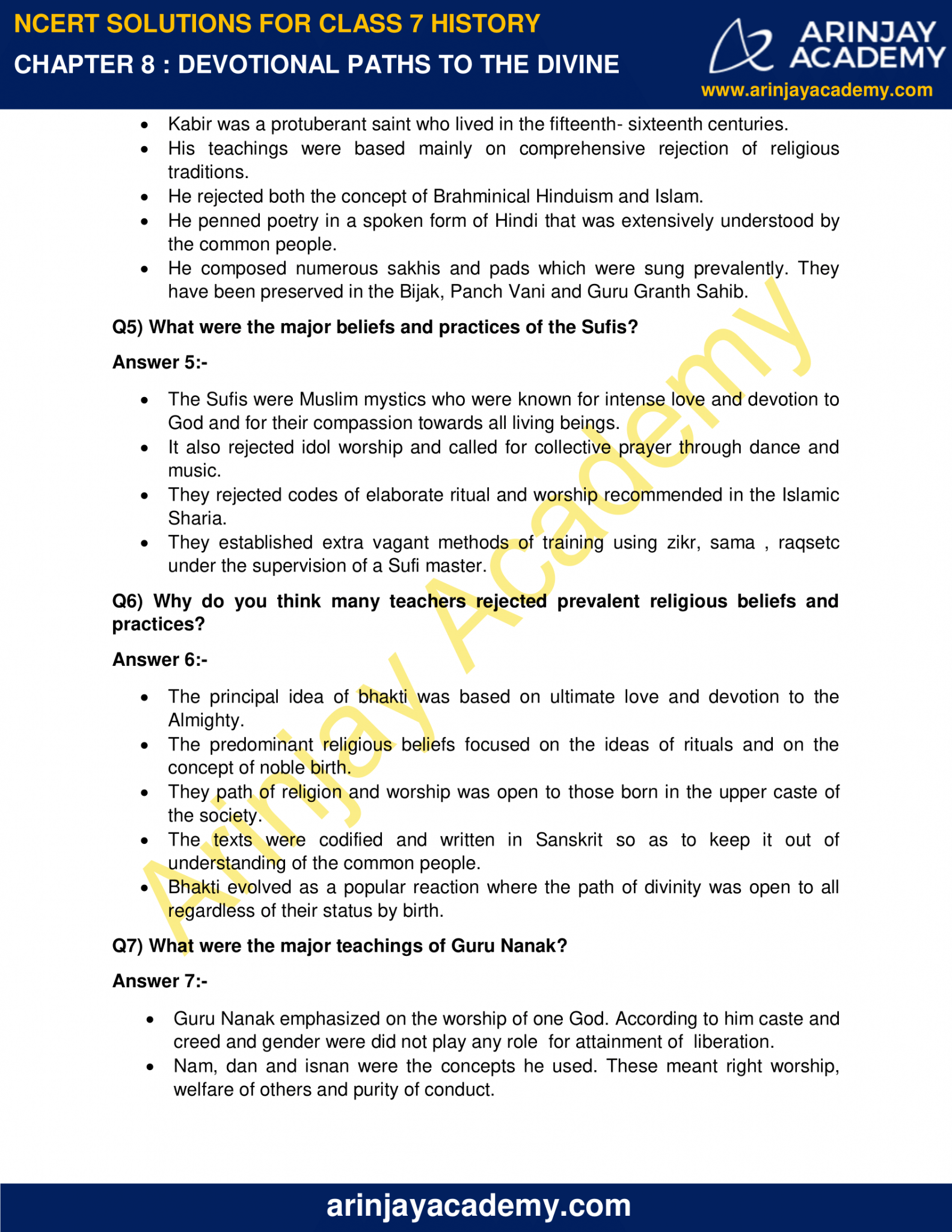 Ncert Solutions For Class 7 History Chapter 8 Devotional Paths To The Divine 3804