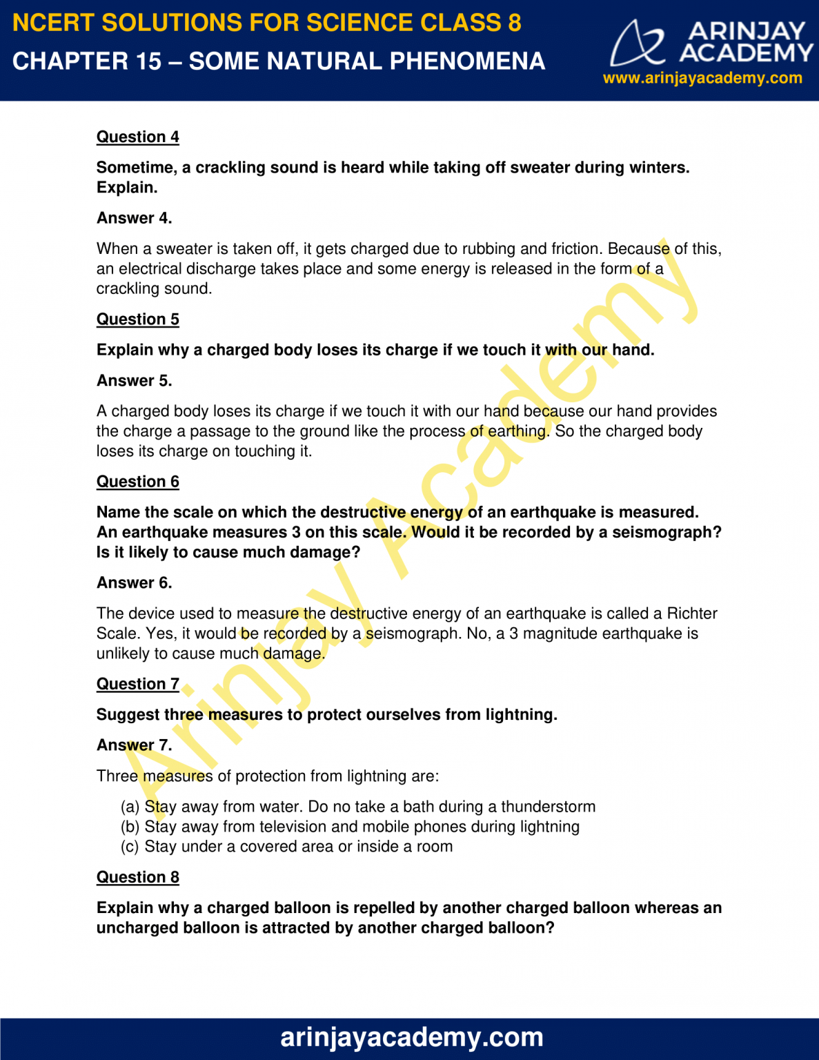 NCERT Solutions For Class 8 Science Chapter 15 - Some Natural Phenomena ...