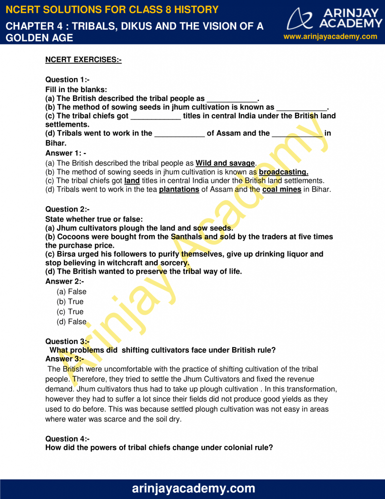 Ncert Solutions For Class 8 History Chapter 4 Arinjay Academy 8958