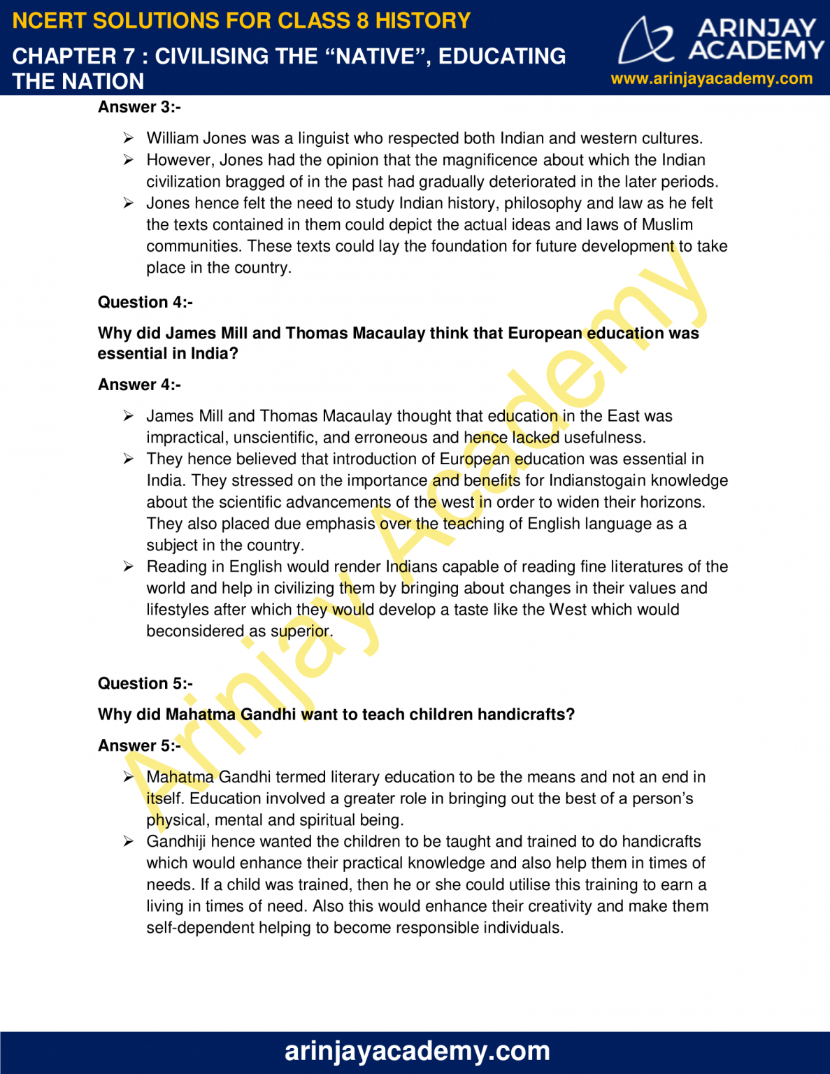 NCERT Solutions For Class 8 History Chapter 7 - Arinjay Academy