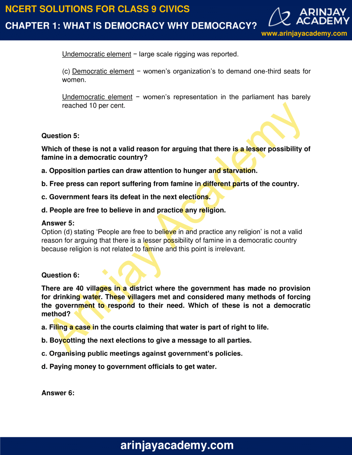 Class 9 Civics Chapter 1 Quiz
