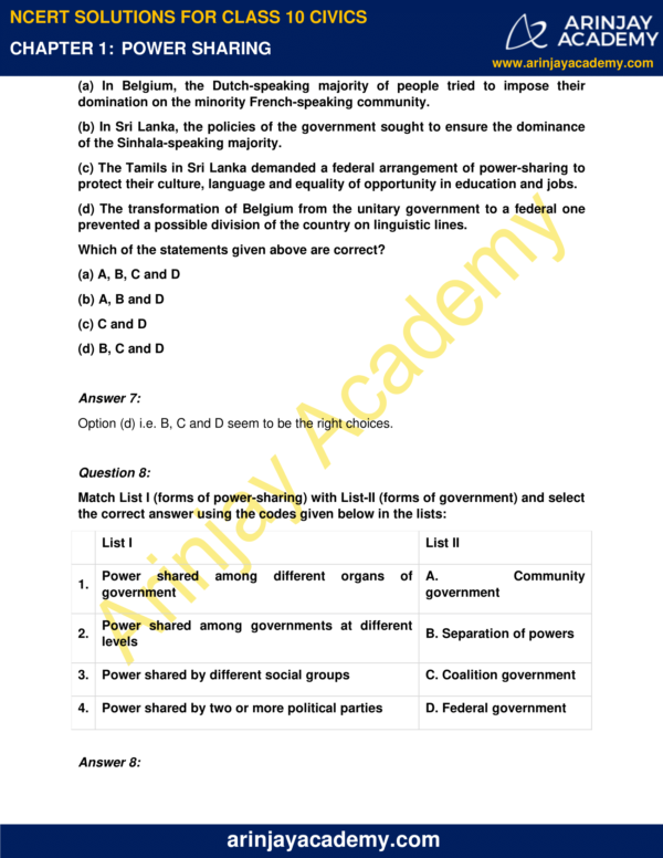 NCERT Solutions For Class 10 Civics Chapter 1 - Power Sharing