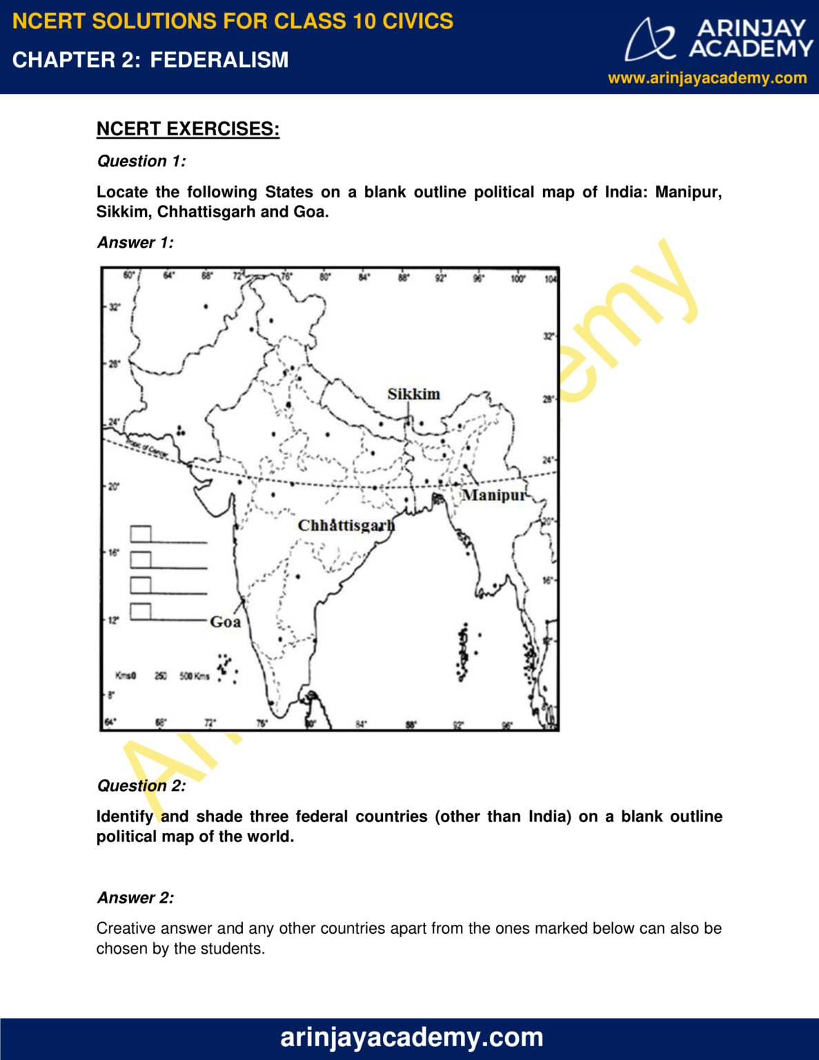 NCERT Solutions for Class 10 Civics Chapter 2 - Federalism