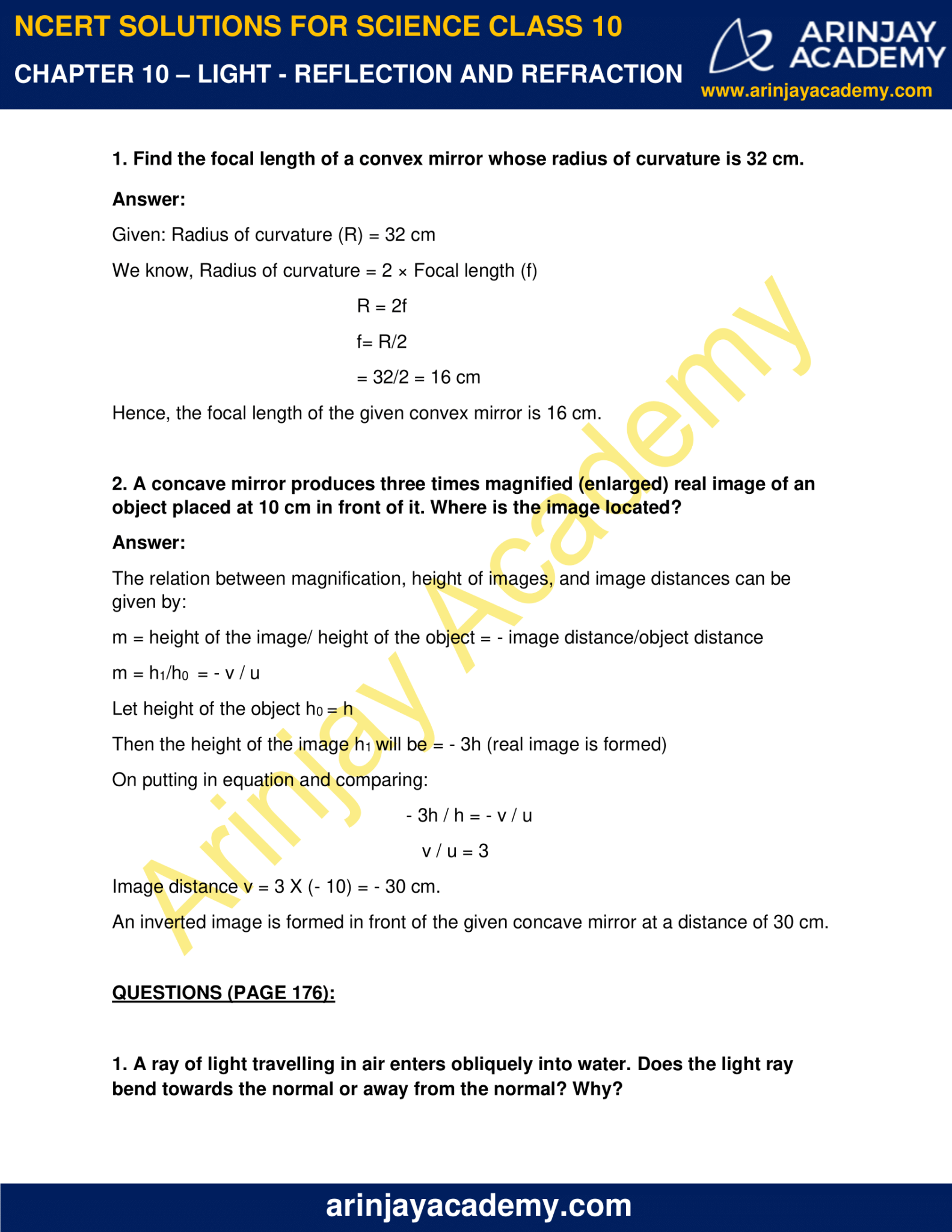 NCERT Solutions For Class 10 Science Chapter 10 - Arinjay Academy