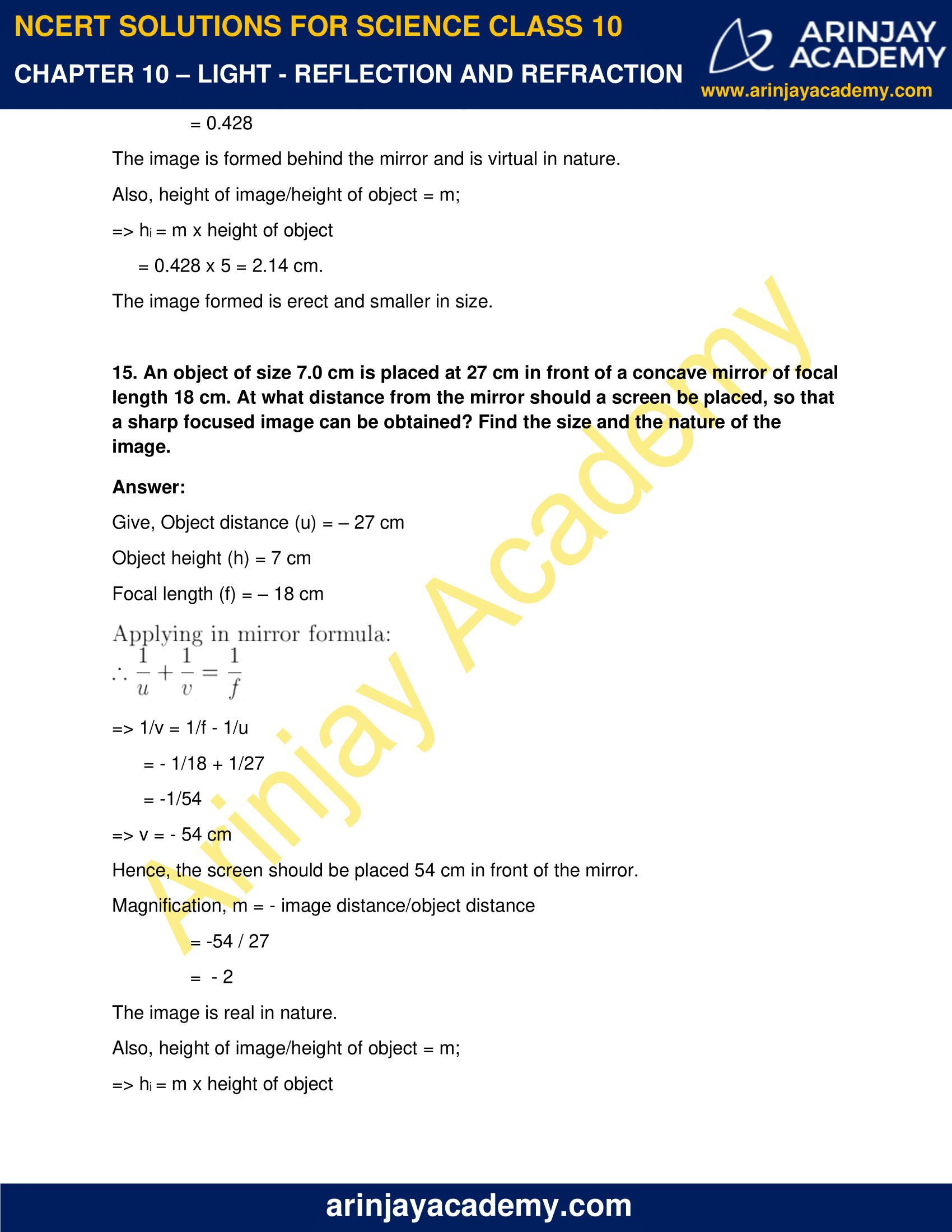 NCERT Solutions For Class 10 Science Chapter 10 - Arinjay Academy