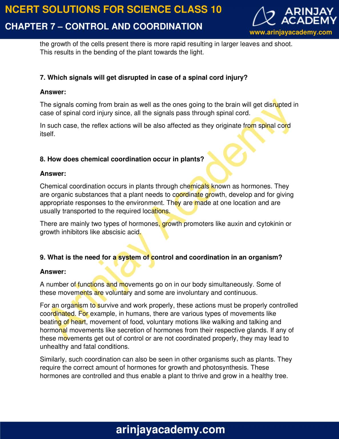 NCERT Solutions For Class 10 Science Chapter 7 - Arinjay Academy