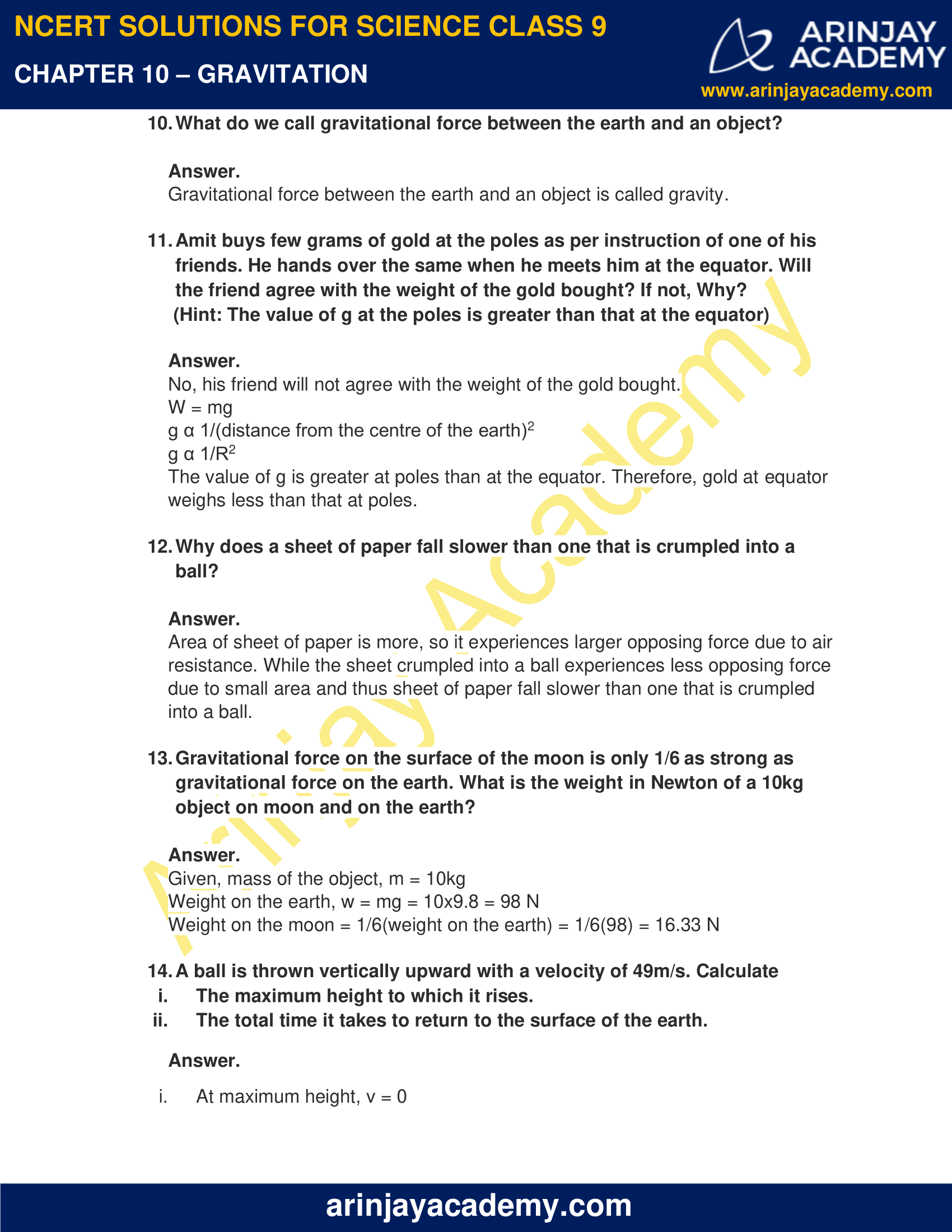 case study questions from gravitation class 9