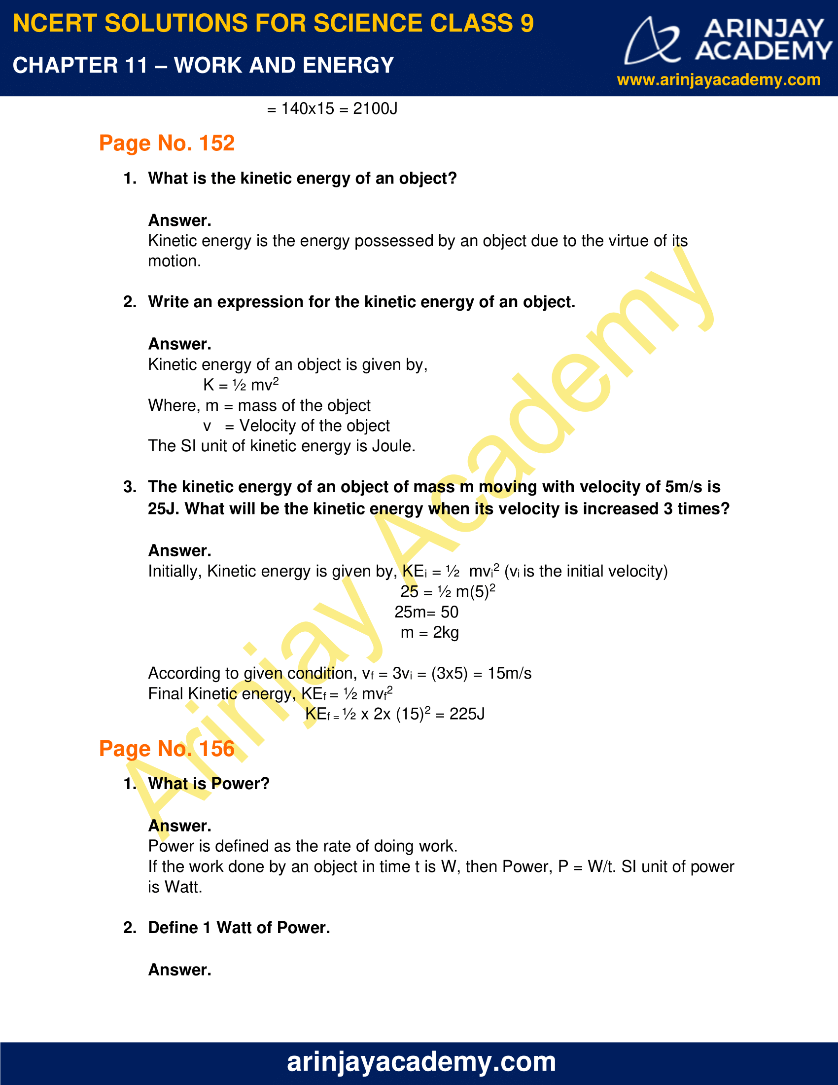 assignment on work and energy class 9