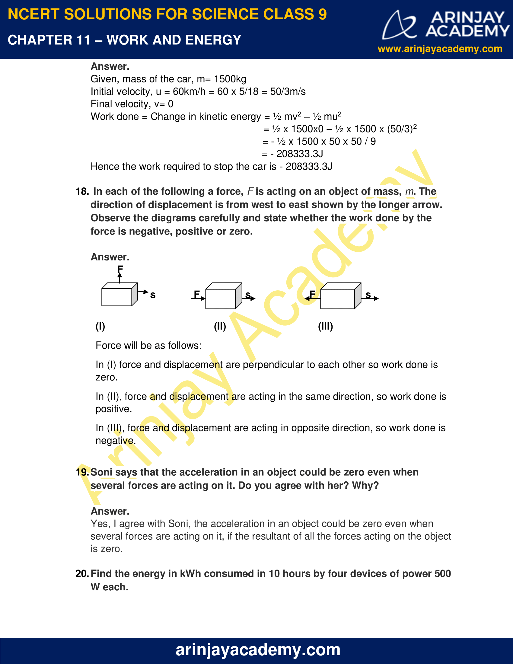 NCERT Solutions for Class 9 Science Chapter 11 - Work and Energy