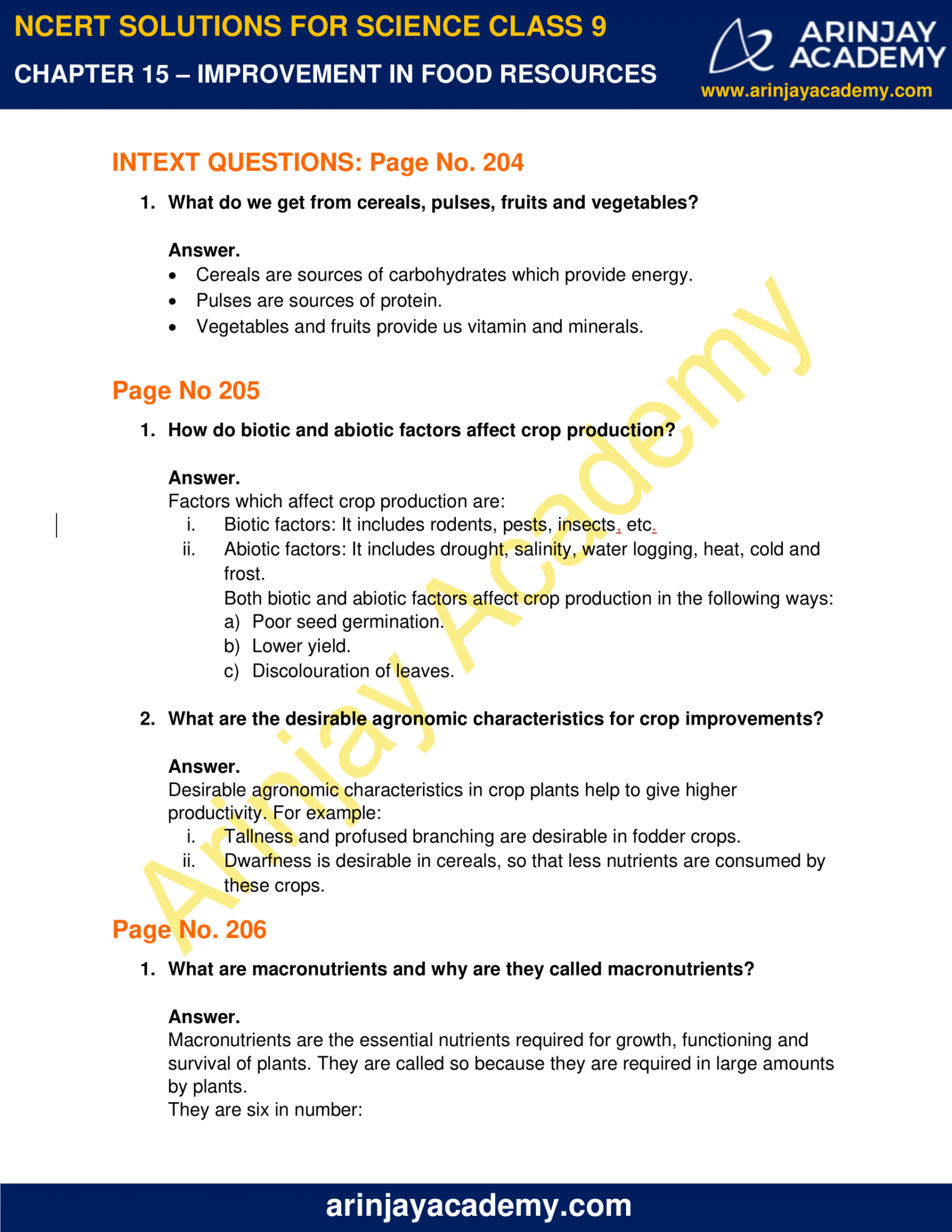 NCERT Solutions For Class 9 Science Chapter 15 - Arinjay Academy