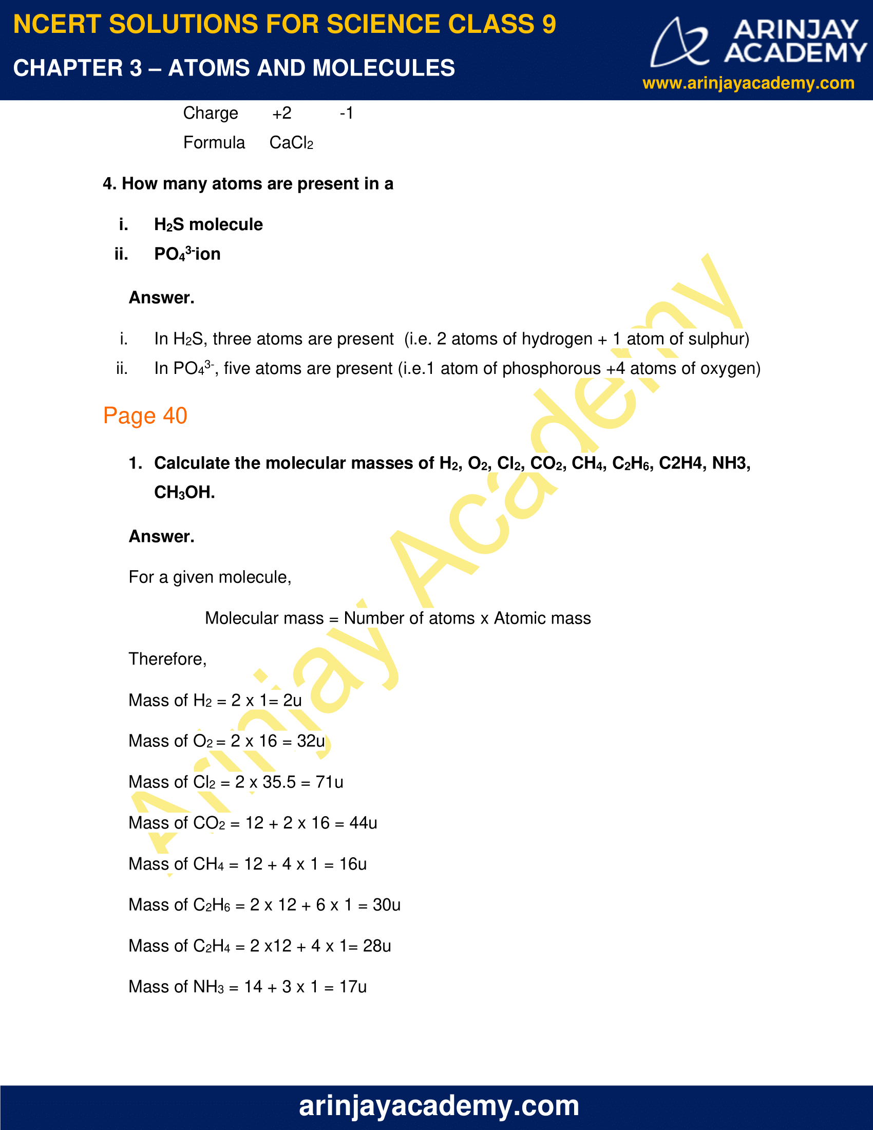 Ncert Solutions For Class 9 Science Chapter 3 Atoms And Molecules 