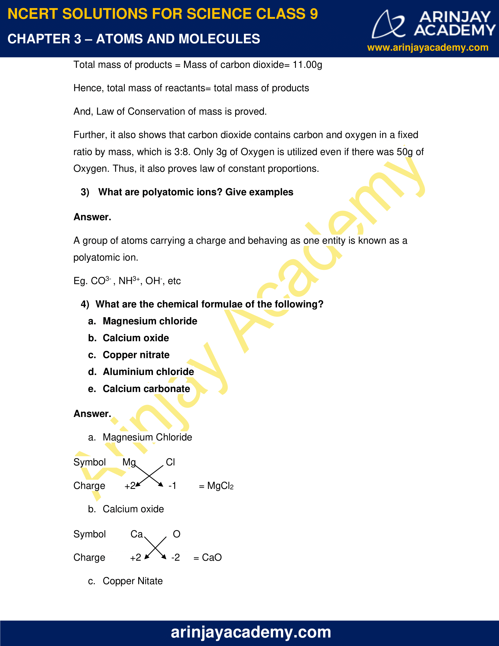 Ncert Solutions For Class 9 Science Chapter 3 Atoms And Molecules