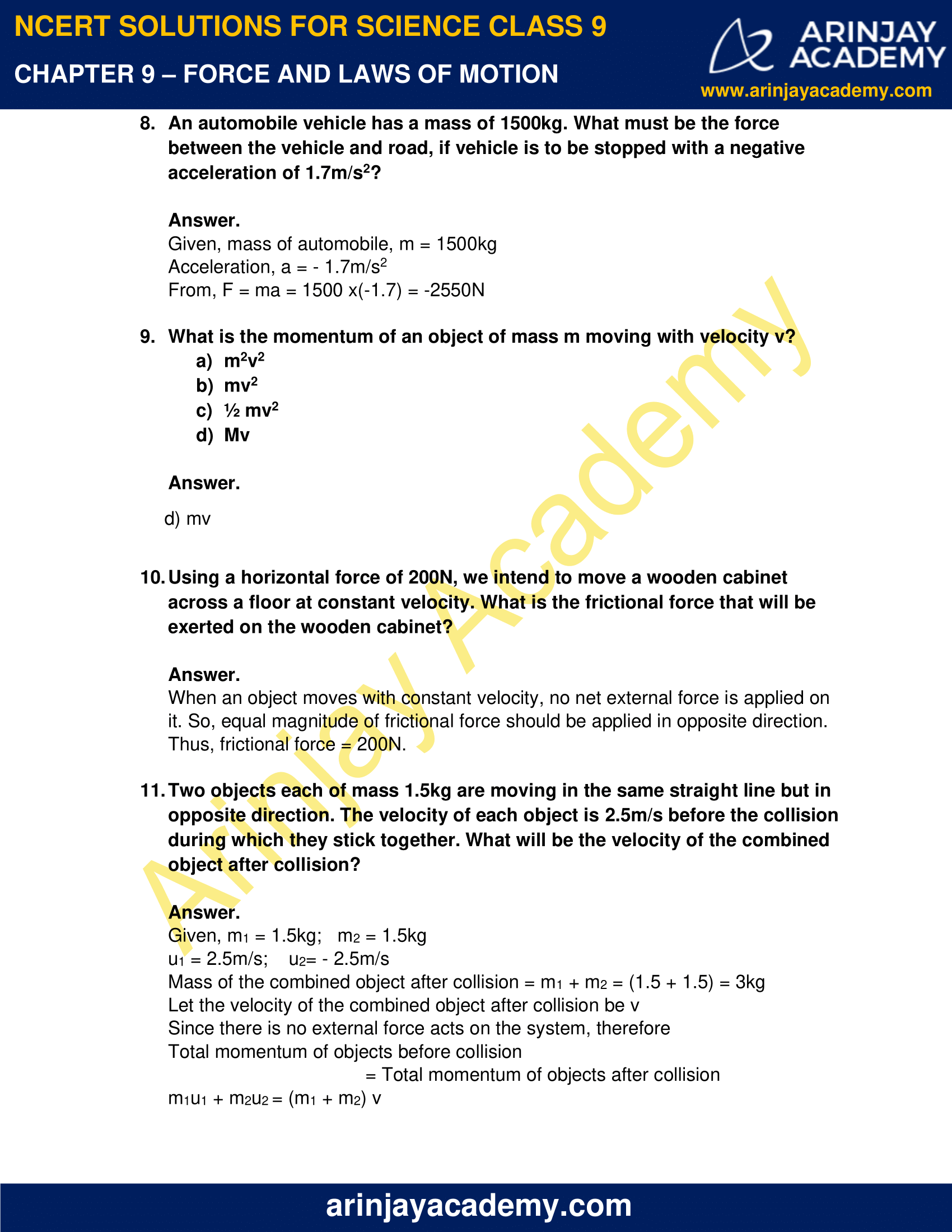 Ncert Class Science Solutions Chapter Force And Laws Of Motion Part Flexiprep Kulturaupice