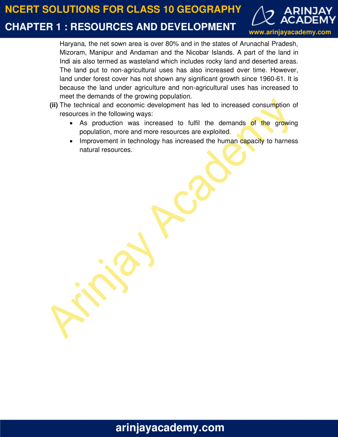 NCERT Solutions For Class 10 Geography Chapter 1 - Arinjay Academy