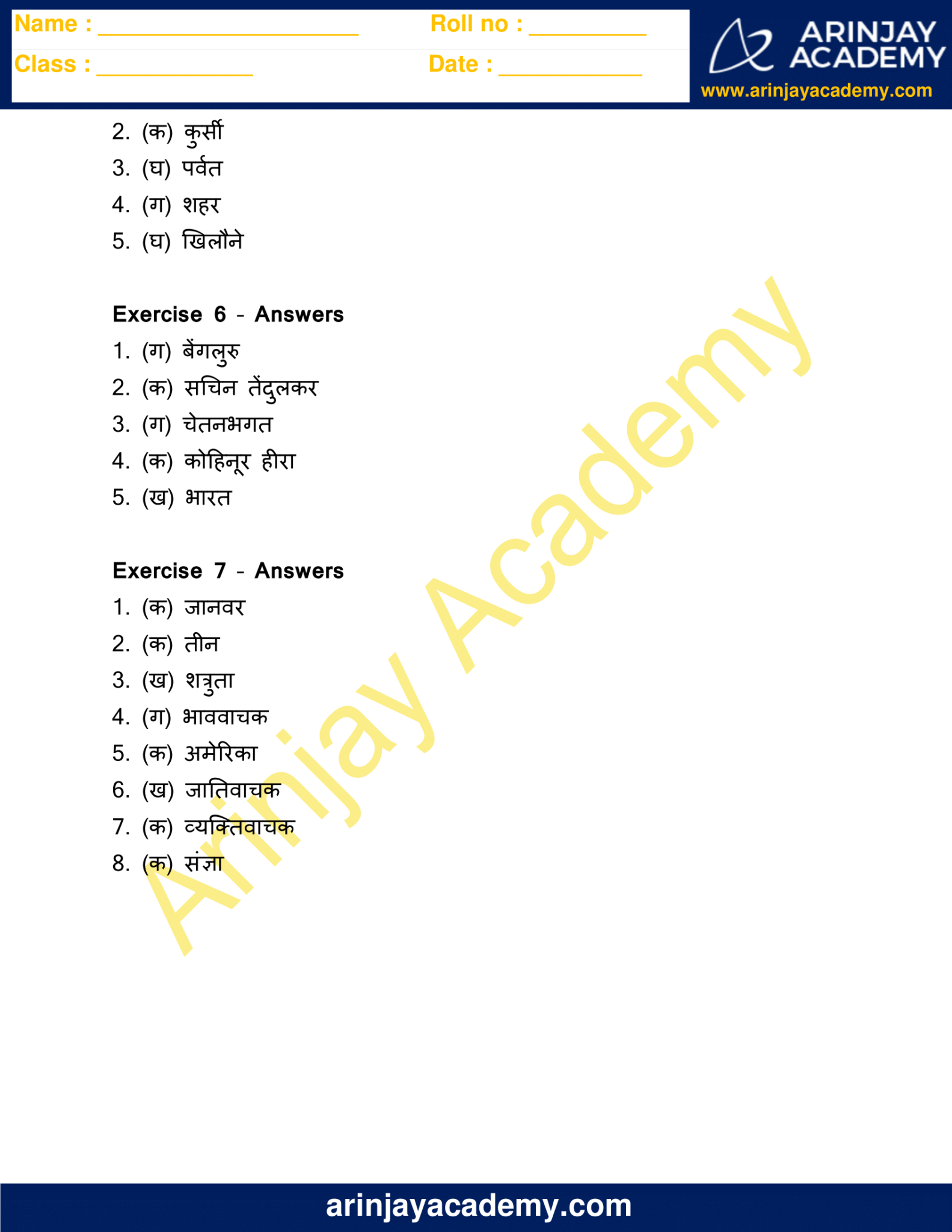 hindi grammar sangya worksheets for class 4 arinjay academy